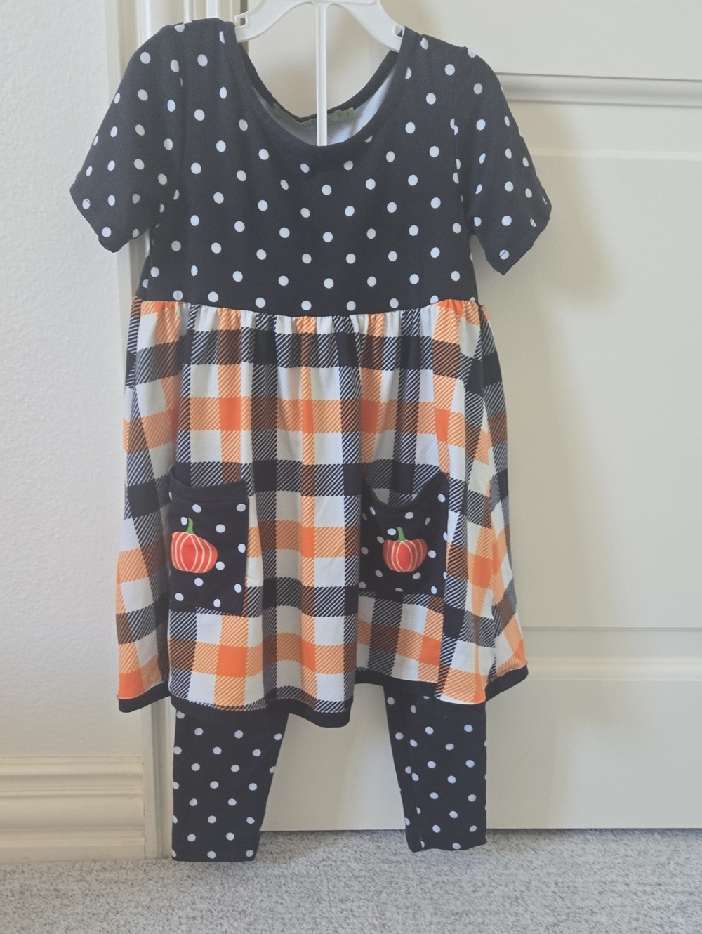 Girls Black & Orange Plaid Pumpkin Tunic Set